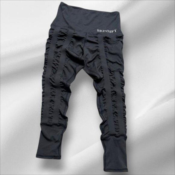 Skinnify Pants - Skinnify Ruched Black High-Waisted Resistance Band Leggings   Women Size Medium